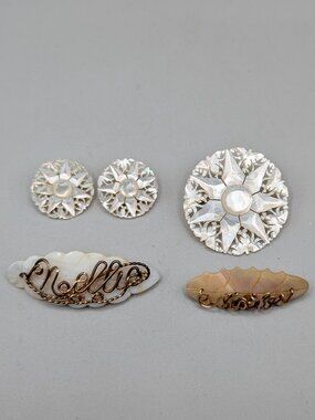 Vintage Mother of Pearl Brooches, Earrings